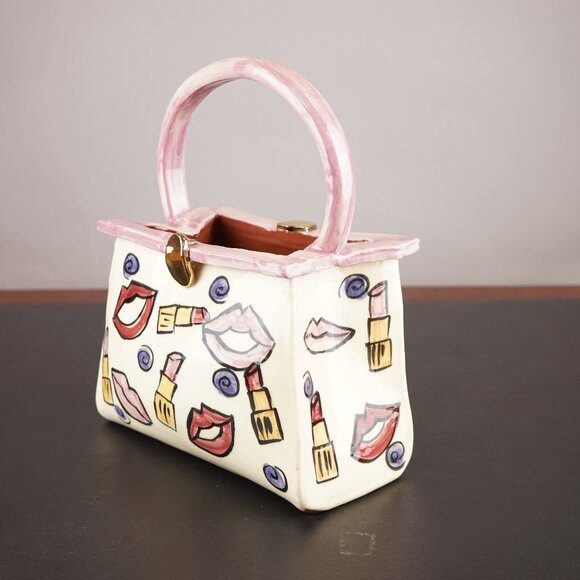 Pink Ceramic Purse Vase Sonja Picard Signed - Picture 3 of 7